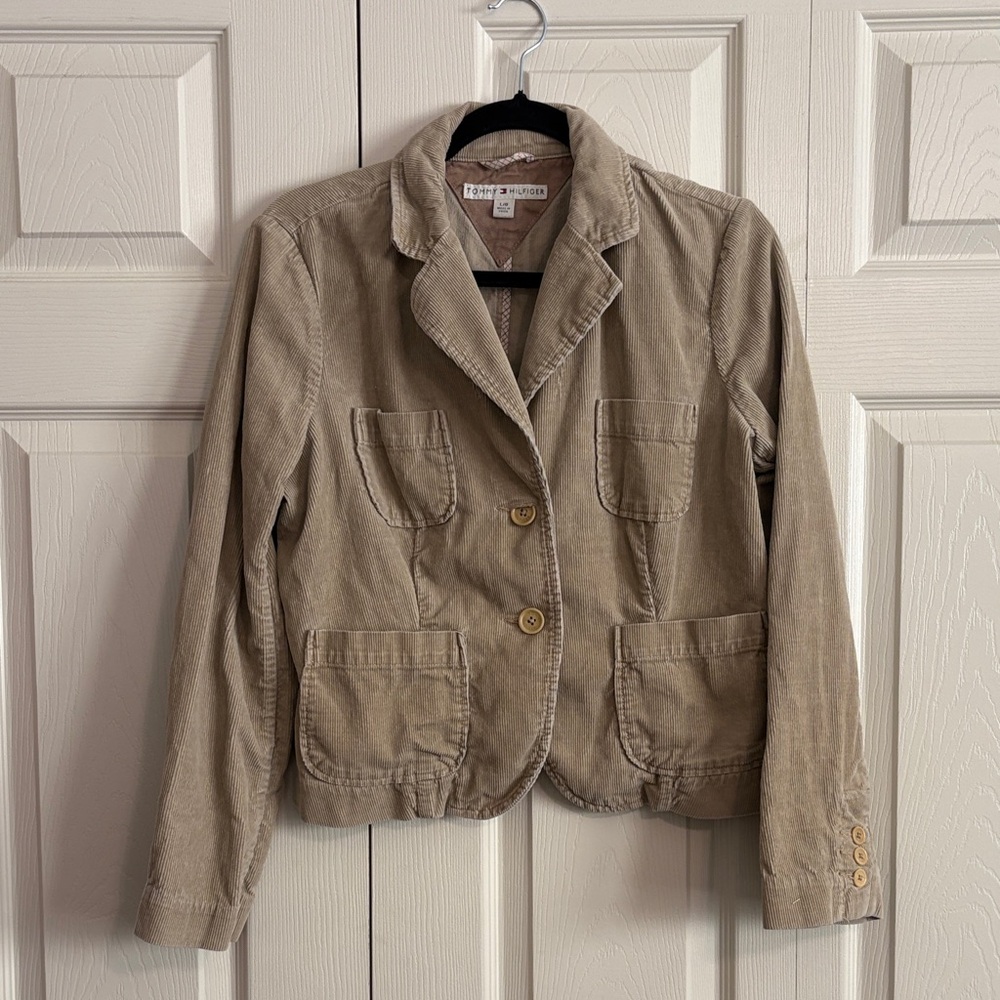 Tommy Hilfiger Women’s Tan Corduroy Casual Jacket size L versatile classic Retro